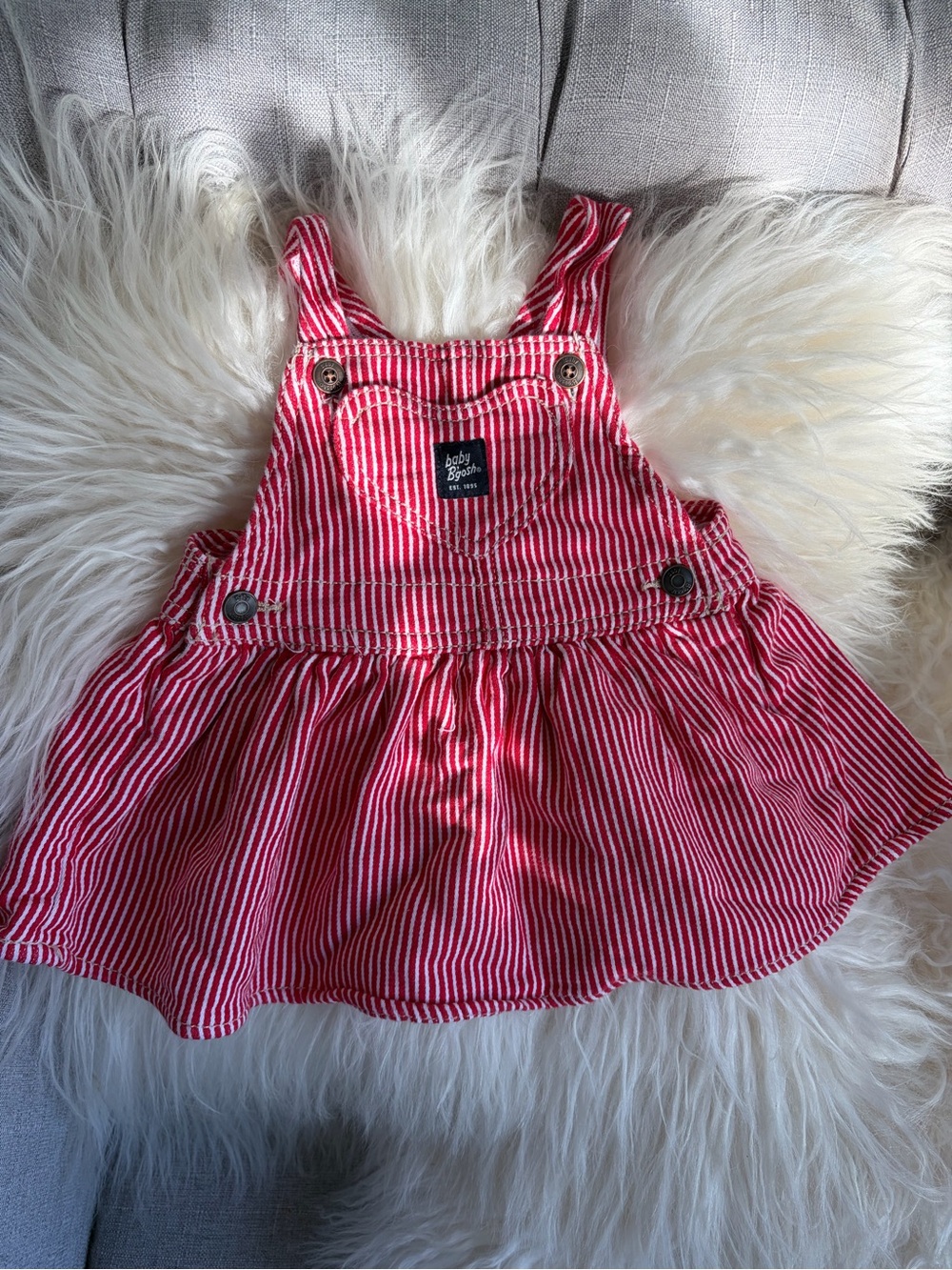 Baby B’gosh Red and White Striped  Pinafore Dress